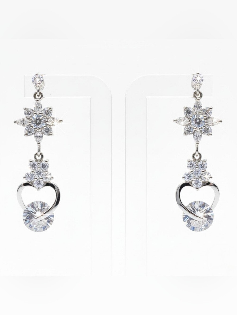 Swarovski Crystal 4CTW Dancing Floral Heart Drop Statement Earrings
